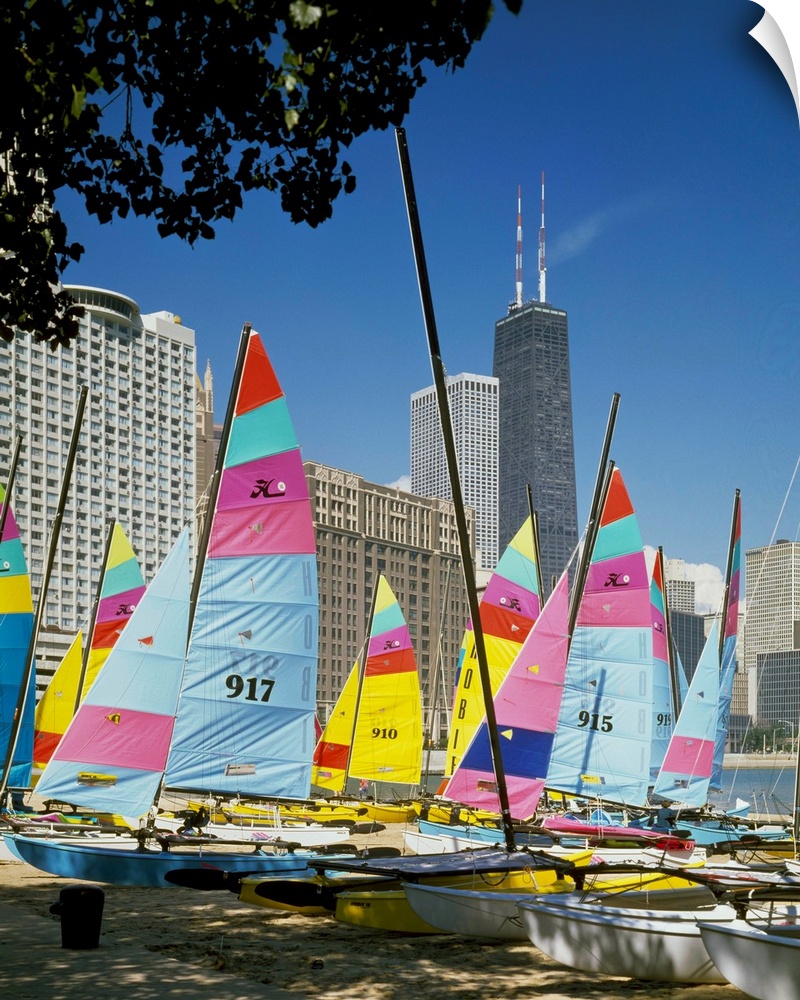 Boats docked at Harbor, Chicago, Illinois, USA