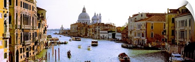Boats in a canal with a church in the background, Santa Maria della Salute, Grand Canal, Venice, Veneto, Italy