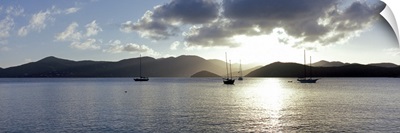 Boats in the sea at sunset, Coral Bay, St. John, US Virgin Islands