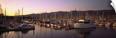 Boats moored at a harbor, Santa Barbara, California