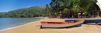 Boats on the beach Colorada Beach Mochima National Park Anzoategui State Sucre State Venezuela