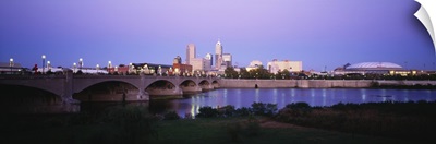 Bridge over a river with skyscrapers, White River, Indianapolis, Indiana