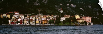 Buildings at the lakeside viewed from a ferry, Varenna, Lake Como, Lecco, Lombardy, Italy