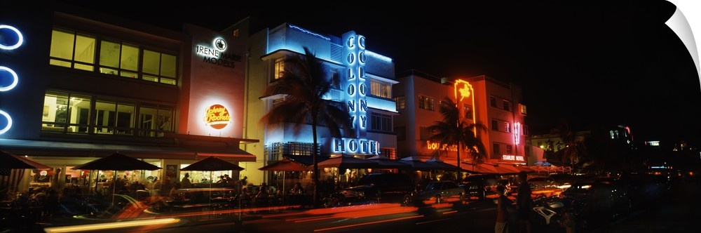 Buildings at the roadside, Ocean Drive, South Beach, Miami Beach, Florida