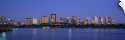 Buildings at the waterfront lit up at night, Boston, Massachusetts
