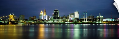 Buildings at the waterfront lit up at night, Ohio River, Cincinnati, Ohio