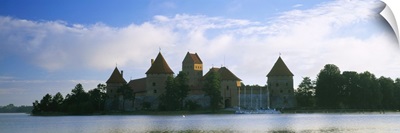 Buildings at the waterfront, Trakai Island Castle, Lake Galve, Vilnius, Trakai, Lithuania