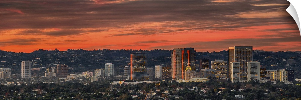 Elevated view of buildings in a city, Century City, Hollywood Hills, Los Angeles, California, USA.