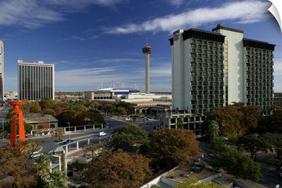 Buildings in a city, Tower Of The Americas, Hilton Palacio Del Rio Hotel, San Antonio, Texas