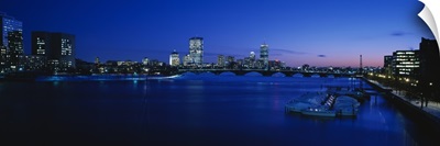 Buildings lit up at dusk, Charles River, Boston, Massachusetts