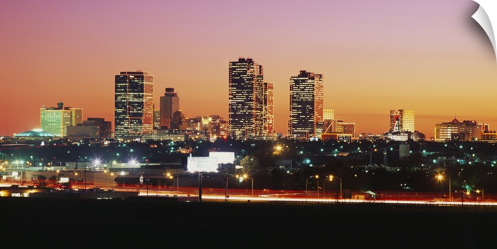 Buildings lit up at dusk, Fort Worth, Texas