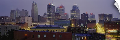 Buildings lit up at dusk, Kansas City, Missouri