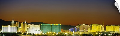 Buildings lit up at dusk, Las Vegas, Nevada