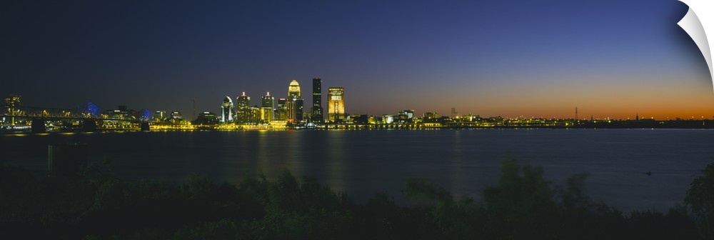 Buildings lit up at dusk, Ohio River, Louisville, Kentucky