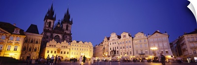 Buildings lit up at dusk, Prague Old Town Square, Old Town, Prague, Czech Republic