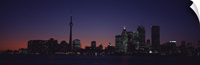Buildings lit up at night, CN Tower, Toronto, Ontario, Canada