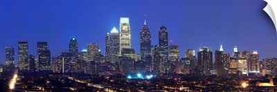 Buildings lit up at night in a city, Comcast Center, Center City, Philadelphia, Philadelphia County, Pennsylvania