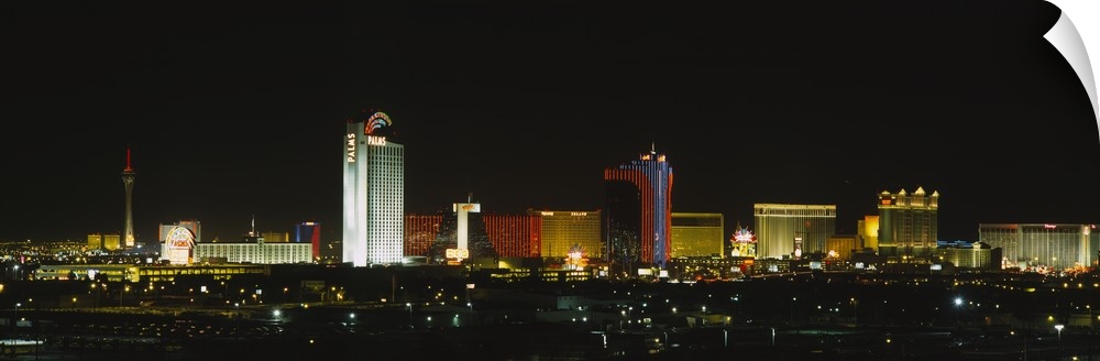 Buildings lit up at night in a city, Las Vegas, Nevada
