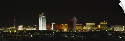 Buildings lit up at night in a city, Las Vegas, Nevada