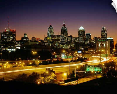 Buildings lit up at night, Philadelphia, Pennsylvania