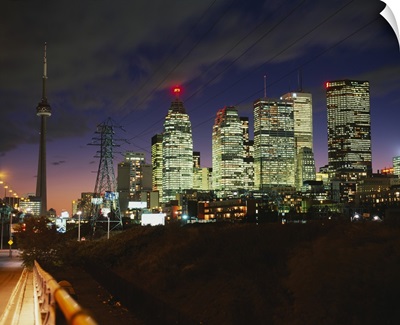 Buildings lit up at night, Toronto, Ontario, Canada