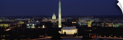 Buildings Lit Up At Night, Washington Monument, Washington DC, District Of Columbia