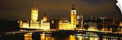 Buildings lit up at night, Westminster Bridge, Big Ben, Houses Of Parliament, Westminster, London, England