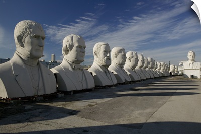 Busts of US presidents on display in a park, Houston, Texas