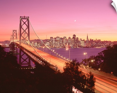 California, San Francisco, Bay Bridge at dusk