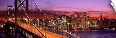 California, San Francisco, Bay Bridge illuminated at night