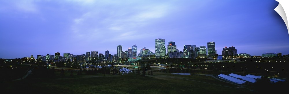 Canada, Alberta, Edmonton, City at dusk from Muttart Conservatory
