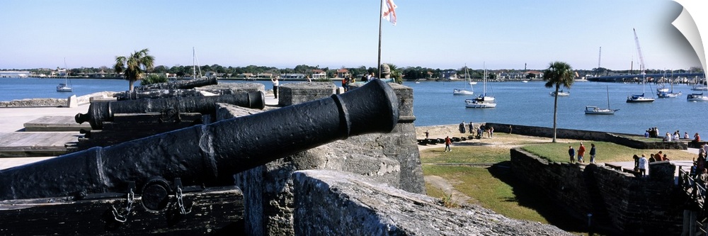 Cannon on a fort with a sea in the background, Castillo De San Marcos National Monument, St. Augustine, St. Johns County, ...