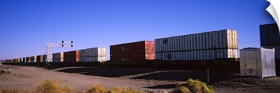 Cargo containers on a freight train, California