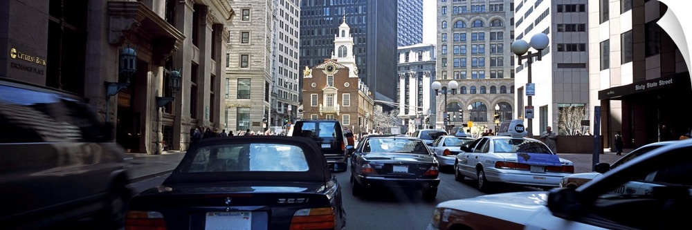 Cars on a road, Old State House, Boston, Suffolk County, Massachusetts