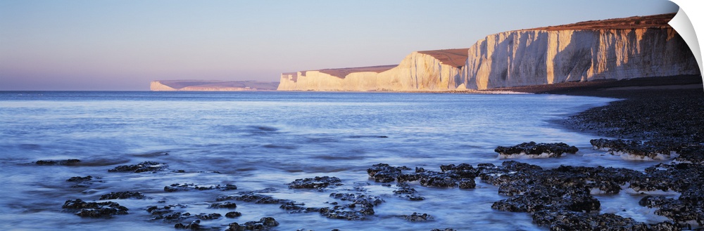 Chalk cliffs at seaside, Seven sisters, Birling Gap, East Sussex, England