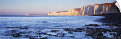 Chalk cliffs at seaside, Seven sisters, Birling Gap, East Sussex, England