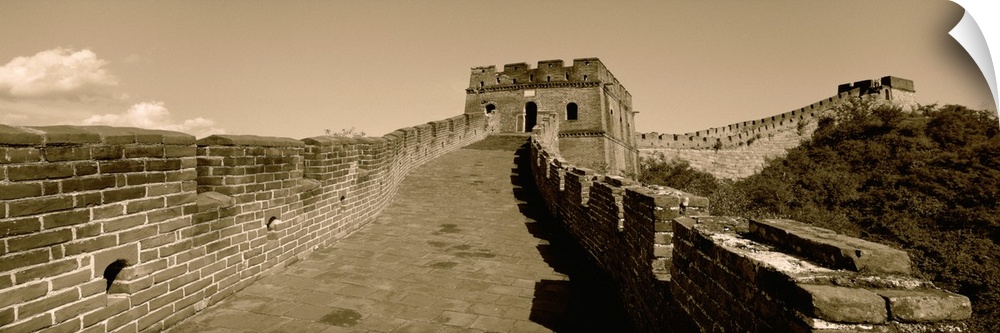 Panoramic view of the Great Wall of China, showing brickwork detail.