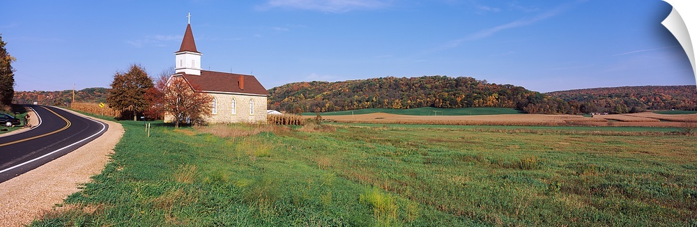 Church in a field, Our Lady of Loretto Church Museum, Highway C, Baraboo Range, Sauk County, Wisconsin,