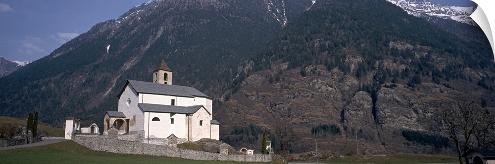 Church in front of a mountain, Blenio Valley, Ticino, Switzerland