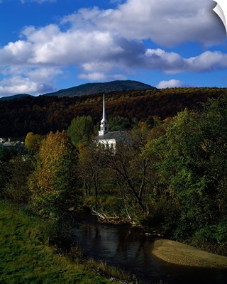 Church near a stream, Stowe, Lamoille County, Vermont,