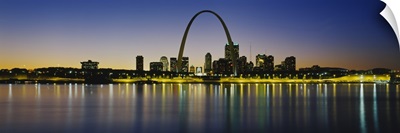 City lit up at night, Gateway Arch, Mississippi River, St. Louis, Missouri