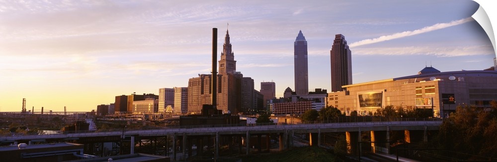 Cleveland Ohio city skyline at dusk
