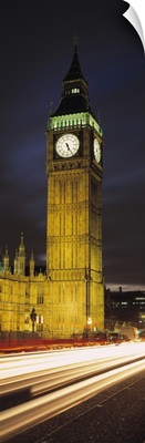 Clock tower lit up at night, Big Ben, Houses of Parliament, Palace of Westminster, City Of Westminster, London, England