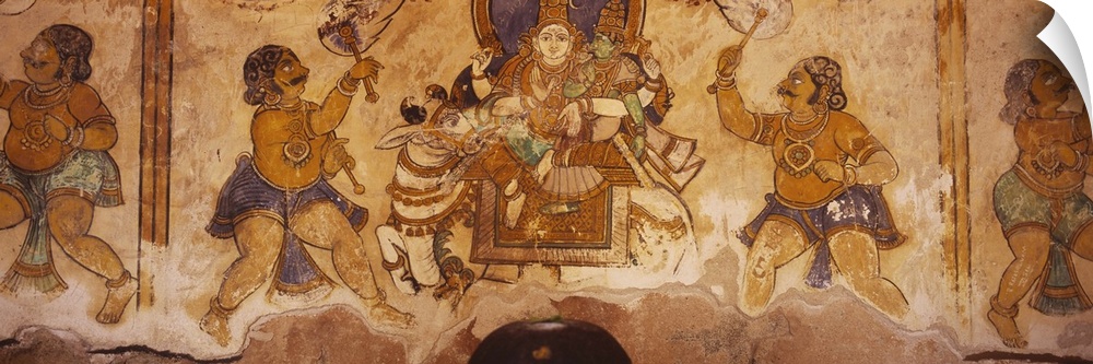 Close-up of a fresco on a wall, Tamil Nadu, India