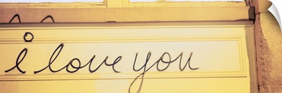 Close-up of I love you written on a wall