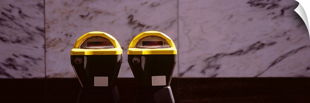 Close-up of two expired parking meters, San Francisco, California