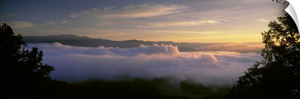 Clouds over a lake at sunrise, Fontana Lake, North Carolina