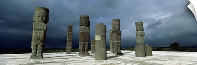 Clouds over statues, Atlantes Statues, Temple of Quetzalcoatl, Tula, Hidalgo State, Mexico