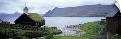 Coastal church with grass roof, Faroe Islands