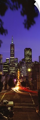 Colonial building light-up at night, Transamerica Pyramid And Columbus Tower, San Francisco, California